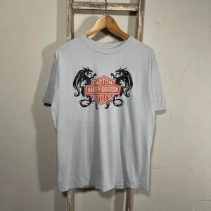 Y2K Harley‎ Davidson Motorcycle Biker Dragon T Gray Shirt size Medium